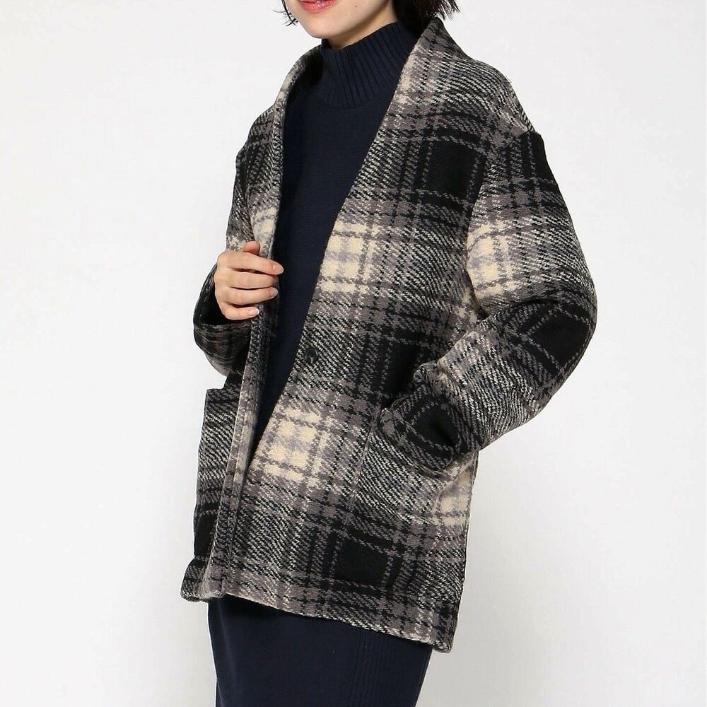 NWT $180 Banana Republic Oversized Wool Blend Coat Black Gray Plaid Women XL